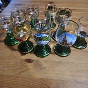 Set of Decorative Green Stemmed Glasses